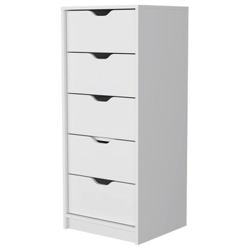 Dillon 5 Narrow-Drawer Dresser,White, White