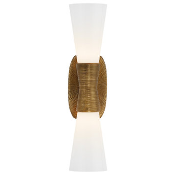 Utopia Small Double Bath Sconce in Gild with White Glass
