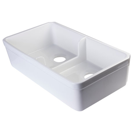 Biscuit 32" Short Wall Double Bowl Fireclay Farmhouse Kitchen Sink, White
