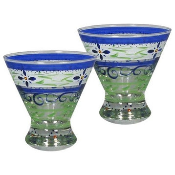 Blue Floral Cosmopolitan Glasses, Set of 2