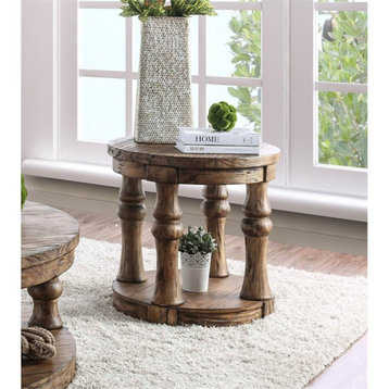 Bowery Hill Rustic Wood Round End Table in Antique Oak Finish
