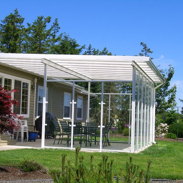 Large Shed Style Patio Cover w/ Glass Wind Walls on the Farm