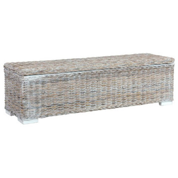 vidaXL Solid Mango Wood Storage Box White Kubu Rattan Trunk Bed End Bench