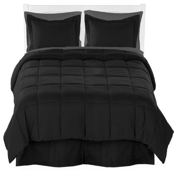 Comforter, Sheet, and Bed Skirt, 6 Piece Set, Black, Gray, Black, Twin
