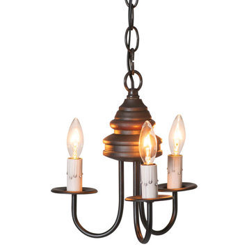 Irvins Country Tinware 3-Arm Bellview Wood Chandelier in Rustic Black