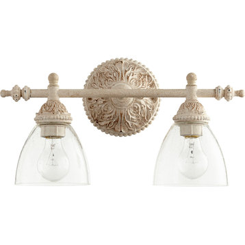 2-Light Clear Seeded Vanity Fixture, Persian White With Clear Seeded Glass