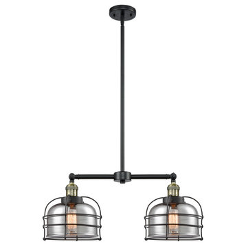 Large Bell Cage 2-Light Chandelier, Black Antique Brass, Plated Smoke