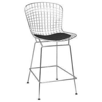 Chrome Wire Counter Height Stools for Bar, Black