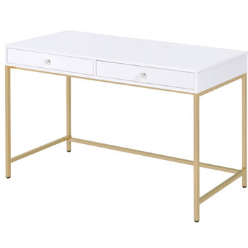 Ottey Desk - White High Gloss, Gold