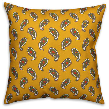 Paisley Pattern, Yellow Throw Pillow, 18"x18"
