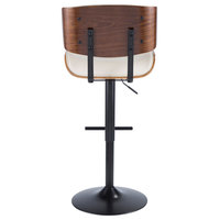 LumiSource Lombardi Adjustable Barstool, Walnut and Cream