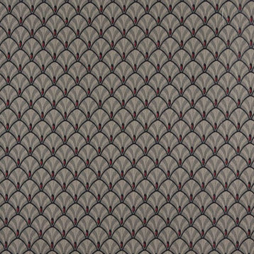 Navy, Beige And Red Fan Jacquard Woven Upholstery Fabric By The Yard