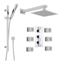 Lenox Chrome Thermostatic Shower System Set With Square Rain Head Handset 6 Jets - Showerheads And Body Sprays
