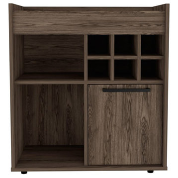 TATEUS  6-Bottle 2-Shelf Bar Cabinet and Bottle Storage wine cabinets, home bars, Dark Walnut