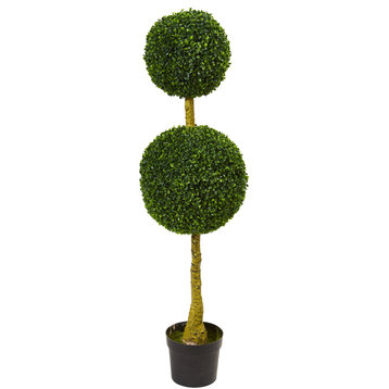 4.5" Double Topiary Boxwood Artificial Tree, UV Resistant, Indoor/Outdoor