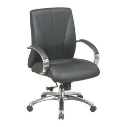 Mid-Back Leather Deluxe Eco Office Chair with Polished Aluminum Arms - Office Chairs