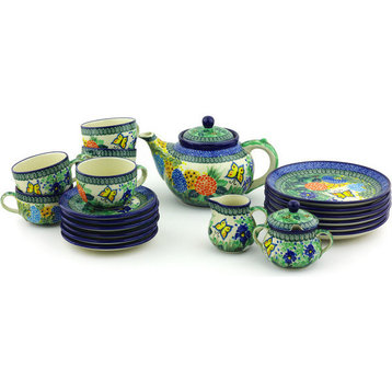 Polmedia Polish Pottery 40 oz. Stoneware Tea Or Coffee Set For Six