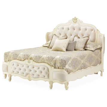 Lavelle Cal. King Tufted Velvet Mansion Bed - Classic Pearl