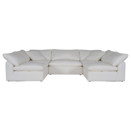 5-Piece Slip-Covered U-Shaped Sectional Sofa, White