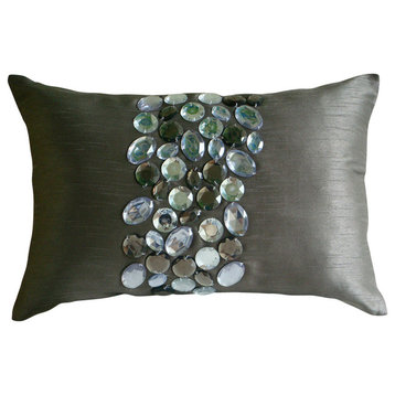 Crystals 12"x16" Art Silk Gray Lumbar Pillow Cover, Crystal Delight