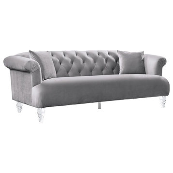 Armen Living Elegance Modern Rich Velvet Upholstered Sofa in Gray
