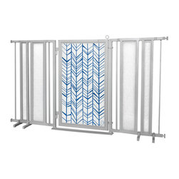 Fusion Gates - Fusion Gate with Chevron Trail in Blue Design, Satin Nickel, 65"-71.4" - Dog Gates