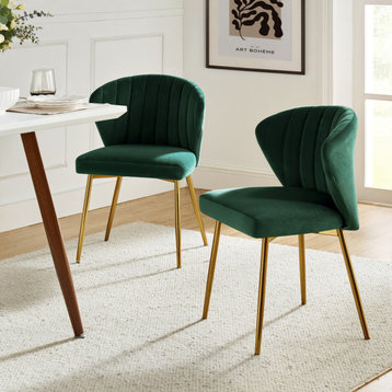 Milia Modern Audrey Velvet Dining Chair With Metal Legs Set of 2, Green