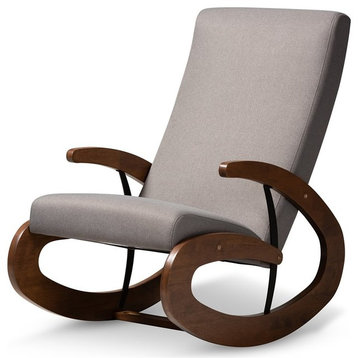 Baxton Studio Kaira Fabric and Wood Rocking Chair in Gray and Walnut Brown