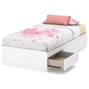 South Shore Callesto Twin Mates Bed (39'') with 3 Drawers, Pure White