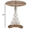 Benzara BM285153 27" Side End Table, Mango Wood, Turned Pedestal, White