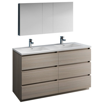 Fresca Lazzaro 60" Gray Wood Double Sink Vanity With Medicine Cabinet
