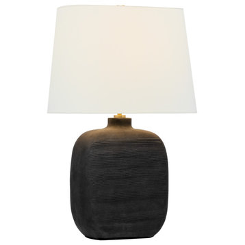 Pemba Medium Combed Table Lamp in Chimney Black with Linen Shade