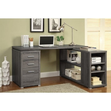 Coaster Yvette L Shape Wooden Writing Desk in Weathered Gray and Silver
