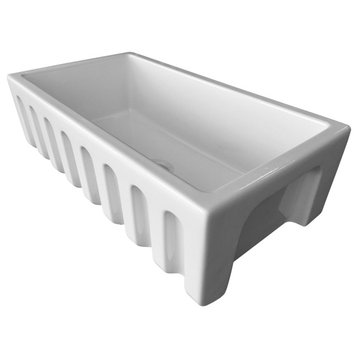 ALFI brand AB3318HS-W White Reversible Fluted / Smooth Fireclay Farm Sink