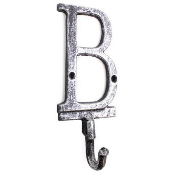 Rustic Silver Cast Iron Letter B Alphabet Wall Hook 6''