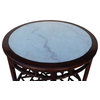 Chinese Oriental Brown Round Marble Stone Top Pedestal Table