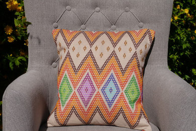 Zig Zag Multi Coloured Striped Cushion