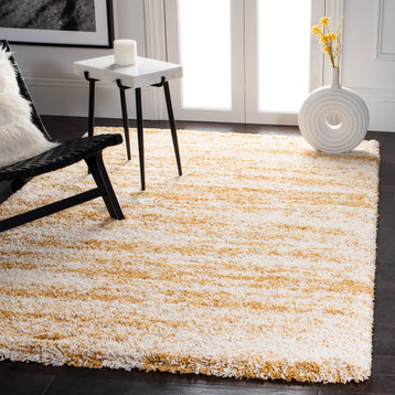 Safavieh Hudson Shag Collection SGH206D Rug, Ivory/Gold, 4' X 4' Square