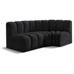 Meridian Furniture - Arc Velvet Upholstered 3-Pc. L-Shaped Modular Sectional, Black - Give your living room or den the perfect blend of style and versatility with this Arc velvet fabric curved modular Sectional. Part of the Arc modular furniture collection, this Sectional comes upholstered in rich black velvet fabric and features deep channel tufting that adds a touch of luxury while enhancing comfort and support. A seamless combination of form and function, this chair can be used with other Arc pieces to create a myriad of configurations in your well-curated room.