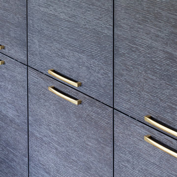 Wood Veneer Cabinets with Satin Gold Pulls | Cos Cob, Greenwich New Residence