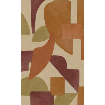 Modern Abstract Geometric Printed Textured Wallpaper 57 Sq. Ft., Burgundy Burnt Orange, Double Roll