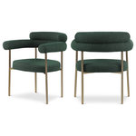 Meridian Furniture - Blake Upholstered Dining Chair, Green, Boucle Fabric, Brushed Brass, Set of 2 - Comfort comes to mealtime with this Blake boucle fabric dining chair. This lovely chair is just the right choice for your modern dining room, with its curved back that cradles you in comfort while you wine and dine the night away. A thickly padded soft lack vegan leather seat lends this chair a sleek, upscale look while ensuring its ongoing performance and beauty. The chair's brushed brass finish protects its all-metal iron frame.
