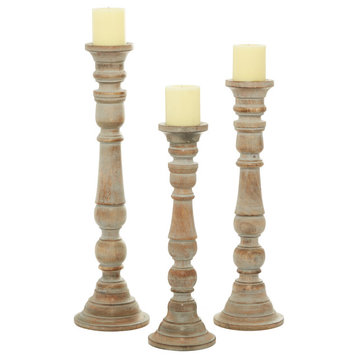 Traditional Brown Mango Wood Candle Holder Set 14342