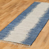 Jagged Blue/Off-White Reversible Cotton Chindi Rug, 2.5'x8' Runner