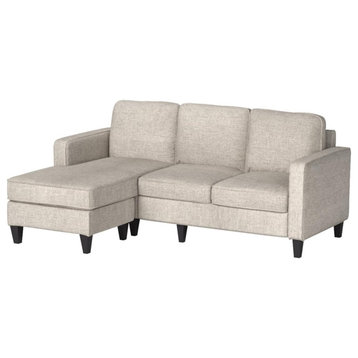 L-Shaped Sectional Sofa, 3 Seater With Soft Polyester Upholstery and Square Arms, Light Gray