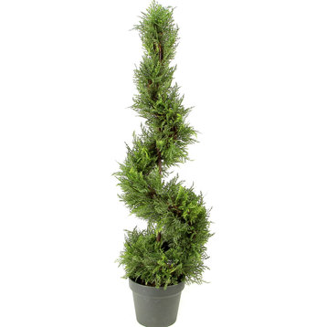3 Feet Artificial Cypress Leave Spiral Topiary Plant In Plastic Pot,  Green