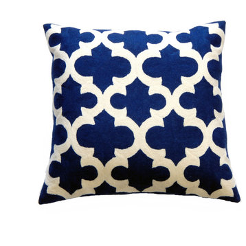 Taj Blue Cotton/Wool Decorative Cushion 20"