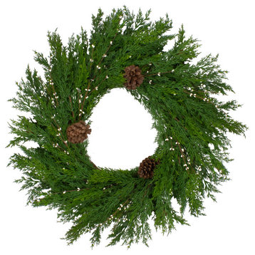 Green Cypress with Pinecones and Berries Artificial Christmas Wreath 32" Unlit