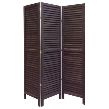Benzara 3 Panel Foldable Wooden Shutter Screen with Straight Legs, Black
