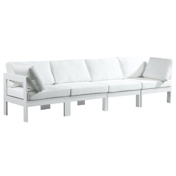 Nizuc Water Resistant Patio Modular Straight Sofa, White, 4-Piece, White Frame